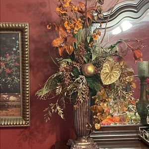 Elegant Autumn Floral Arrangement in Bronze Vase